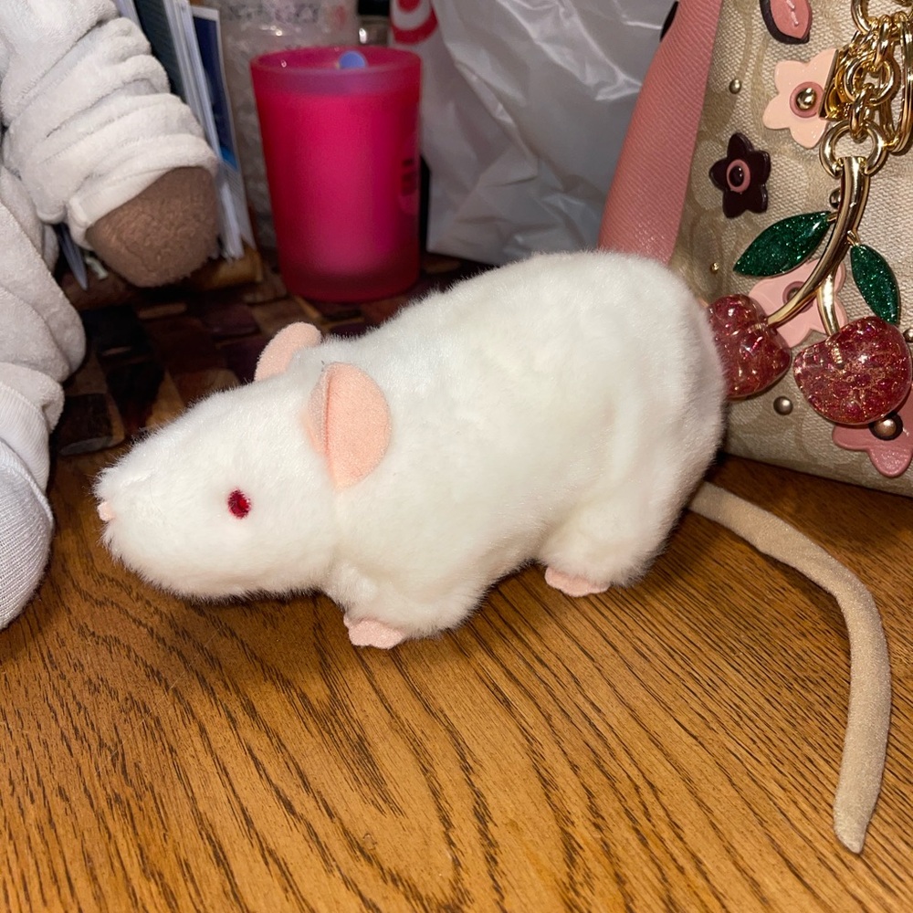 (SOLD) White Plush Mouse/Rat Toy